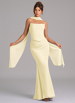 Azazie Sorrel Robes de demoiselle d'honneur Robe Sirène en Mousseline de soie Corset Sorbet Citron image1