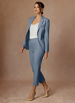 front Kennedy Dusty Blue Structured Stretch Pants Suit
