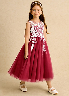 Azazie Sundae Flower Girl Dresses Scarlet Ball-Gown Lace Dress image4