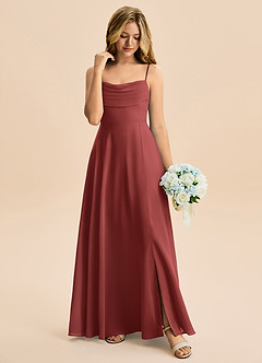Azazie Bear Junior Terracotta A-Line Pleated Chiffon Dress image3