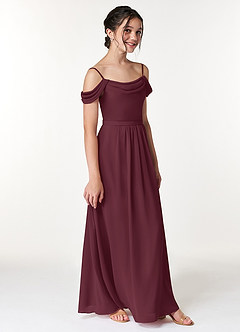 Azazie Alivia Junior Cabernet A-Line Off the Shoulder Chiffon Dress image3
