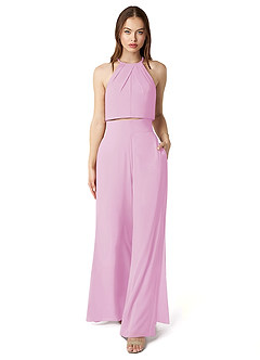 Azazie Kenzi Bridesmaid Dresses Candy Pink Pleated Chiffon Jumpsuit image1