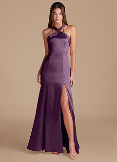 Azazie Rue Robes de demoiselle d'honneur Robe Fourreau en Satiné métallisé Plissée Prune image1