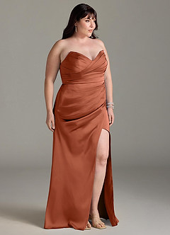 Azazie Yola Bridesmaid Dresses Cedar Rose Sheath V-Neck Pleated Stretch Satin Convertible Dress image12