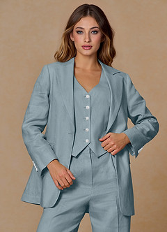 front Belicia Dusty Blue 100% Linen Blazer