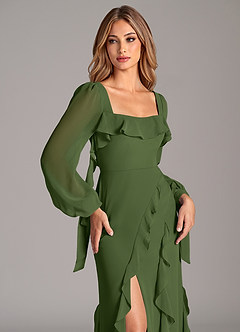 Azazie Candice Bridesmaid Dresses Olive A-Line Long Sleeve Chiffon Dress image7