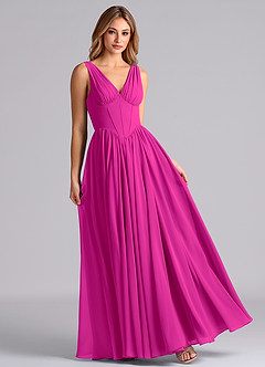 Azazie Delmie Final Sale Dusty Blue A-Line Corset Chiffon Dress image3