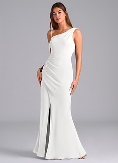Azazie Madelyn Bridesmaid Dresses White Mermaid One Shoulder Chiffon Convertible Dress image4