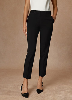 Whitney Black Refined Weave Performance  Cropped Dress Pants