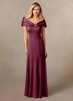 Azazie Auberdeen Mother of the Bride Dresses Mulberry Mermaid Pleated Stretch Satin Dress image1