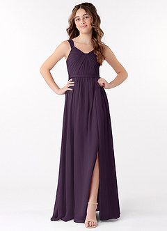 Azazie Evie Junior Plum A-Line Pleated Chiffon Dress image1