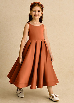Azazie Babs Blumenmädchenkleider Ballkleid Plissee Matte Satin Kleid Gebranntes Orange image4