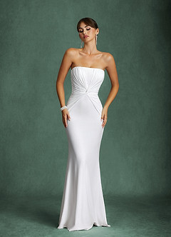 Azazie Araya Wedding Dresses Diamond White Sheath Strapless Jersey Satin Dress image7
