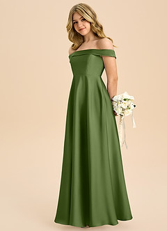 Azazie Sissy Junior Abito A-Line in Raso Elasticizzato a Spalla Scoperta Ginepro image6