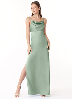 Azazie Esmee Final Sale Terracotta A-Line Pleated Stretch Satin Dress image1