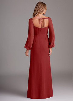 Azazie Charissa Robes de demoiselle d'honneur Robe Fourreau en Mousseline de soie Manche longue Rouille image6