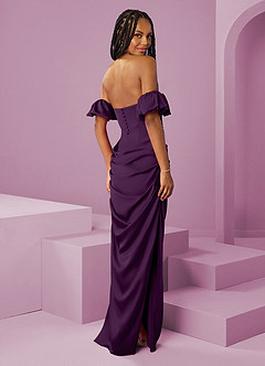 Barbie ♥ Azazie Robes de demoiselle d'honneur Robe Fourreau Convertible en Satin extensible Épaule décolletée Grain De Raisin image2