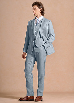 front Harrison Dusty Blue 100% Linen 3-Piece Suit