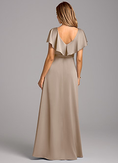 Azazie Lainey Bridesmaid Dresses Taupe A-Line with Pockets Stretch Satin Dress image2