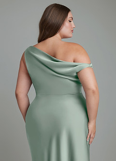 Azazie Emerson Jurken voor bruidsmeisjes Jurk van Stretch Satijn met Zeemeermin Off-shoulder Agave image13