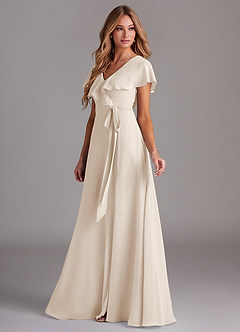 Azazie Lainey Bridesmaid Dresses White Alabaster A-Line with Pockets Chiffon Dress image5