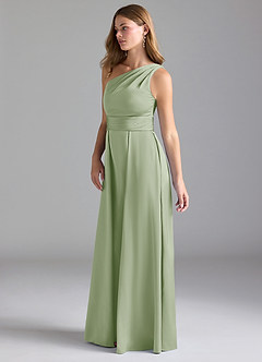 Azazie Dallas Robes de demoiselle d'honneur Robe Trapèze en Satin extensible Ue épaule Vert Sauge image5