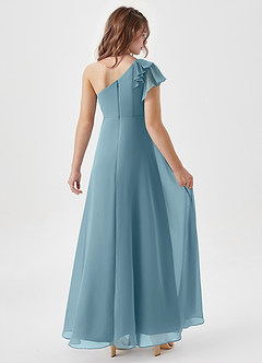 Azazie Arabella Junior Robe Trapèze en Mousseline de soie Rayé Bleu Maussade image2