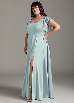 Azazie Bondi Brautjungfernkleider A-Linie Schleifen Stretch-Satin Kleid Nebel image9