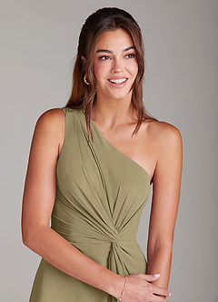 Azazie Brooke Abiti da Damigella Abito A-Line in Chiffon Monospalla Verde Muschio image6