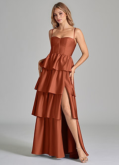 Azazie Faye Bridesmaid Dresses Cedar Rose A-Line Ruched Stretch Satin Dress image8