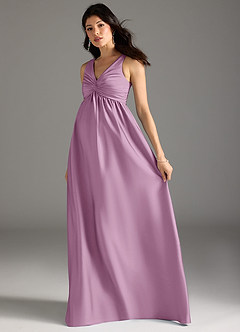 Azazie Yetta Brautjungfernkleider für Schwangere A-Linie Plissee Stretch-Satin Bodenlänge Kleid image6