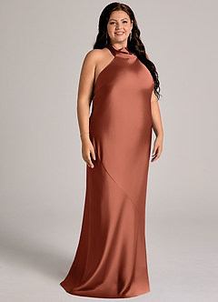 Azazie Velli Abiti da Damigella Abito Sirena in Raso Elasticizzato Collo Alto Argilla image11