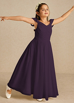 Azazie Chelle Flower Girl Dresses Plum A-Line Pleated Chiffon Dress image3