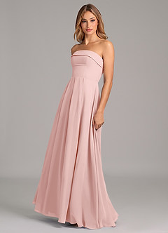 Azazie Lucienne Robes de demoiselle d'honneur Robe Trapèze Convertible en Mousseline de soie Sans bretelles Rose Poudré image4
