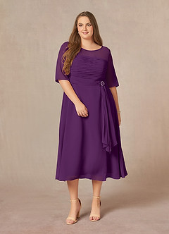 Azazie Naomi Mother of the Bride Dresses Grape A-Line Boatneck Pleated Chiffon Dress image12