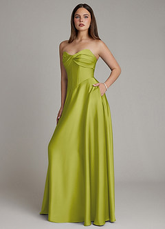 Azazie Meleena Bridesmaid Dresses Lemongrass A-Line Strapless Stretch Satin Dress image6