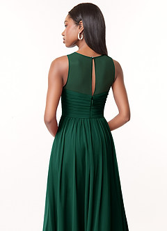Azazie Nina Bridesmaid Dresses Emerald A-Line Pleated Chiffon Dress image3