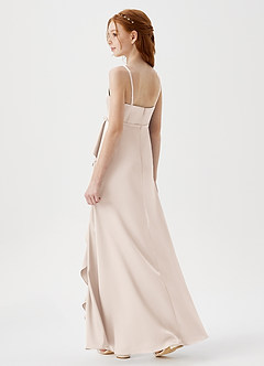 Azazie Kaylee Junior Robe Trapèze en Satin extensible avec ceinture Albâtre Blanc image5