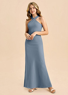 Azazie Doretta Junior Robe Fourreau en Mousseline de soie Plissée Violet Crépusculaire image5