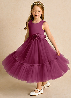 Azazie Miracle Robe Demoiselle D'honneur Fillette Robe Trapèze en Mat Satiné Arc Mûre image4