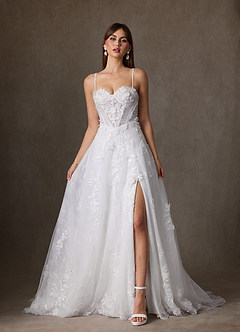 Azazie Ramina Wedding Dresses Diamond White A-Line Sweetheart Neckline Lace Dress image4