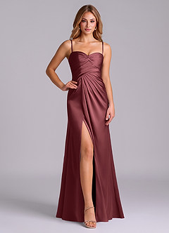 Azazie Sabrine Venta Final Vestido de Merlot de Satén Elástico de Corte en A con Escote de Corazón image5