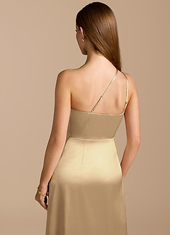 Azazie Trina Jurken voor bruidsmeisjes Jurk van Metaalachtig Satijn met A-Lijn One-Shoulder Champagne image2