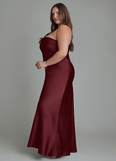 Azazie Saylor Bridesmaid Dresses Cabernet Mermaid Strapless Stretch Satin Dress image4