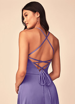 Azazie Mei Robes de demoiselle d'honneur Robe Trapèze en Satin extensible Col en V Tahiti image3