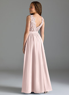 Azazie Elly Junior Jurk van Chiffon met A-Lijn Kant Blozend Roze image5