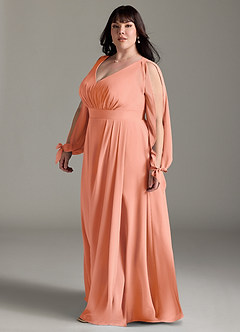 Azazie Matilda Brautjungfernkleider A-Linie Langarm Chiffon Kleid Sonnenuntergang image11