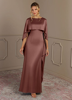 Azazie Eli vestidos de madre de la novia Vestido de Expresado de Satén Elástico de Corte Recto con Cuello de barco image4
