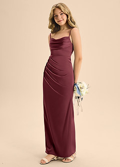Azazie Mai Junior Merlot A-Line Sweetheart Neckline Stretch Satin Dress image1