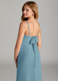 Azazie Mai Junior Vestido de Azul Malhumorado de Gasa de Recto con Plisado image6